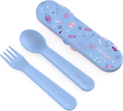 Bentgo Kids Utensil Set - Reusable Plastic Fork, Spoon & Storage Case - BPA-Free Materials, Easy-Grip Handles, Dishwasher Safe - Ideal for School Lunch, Travel, & Outdoors (Shark)