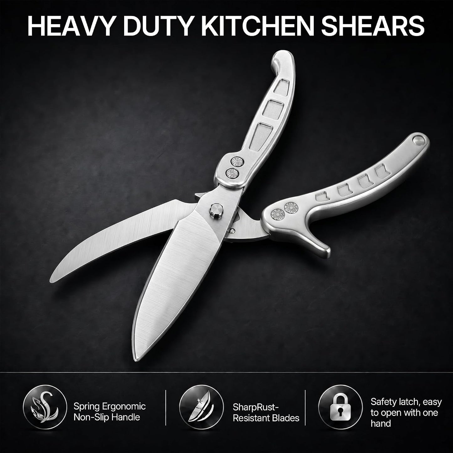 Kitchen Scissors All Purpose, Stainless Steel Heavy Duty Kitchen Shears for Cutting Food-Chicken,Meat,Poultry,Bone and Turkey Multifunctional Kitchen Scissors With Satety Lock