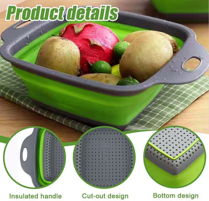 Collapsible Colander Set of 3 Square Silicone Kitchen Strainer Set 1 pcs 9.6 Quart, 1 pcs 6 Quart,1 pcs 4 Quart Perfect for Draining Pasta, Vegetable and fruit for Kitchen and Travel Use