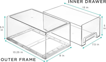 Sorbus Plastic Storage Bins Stackable Clear Pantry Organizer Box Bin for Organizing Kitchen Fridge, Food, Snack Pantry, Fruit, Vegetables, Bathroom, Wide & Narrow Deep (4 Pack)