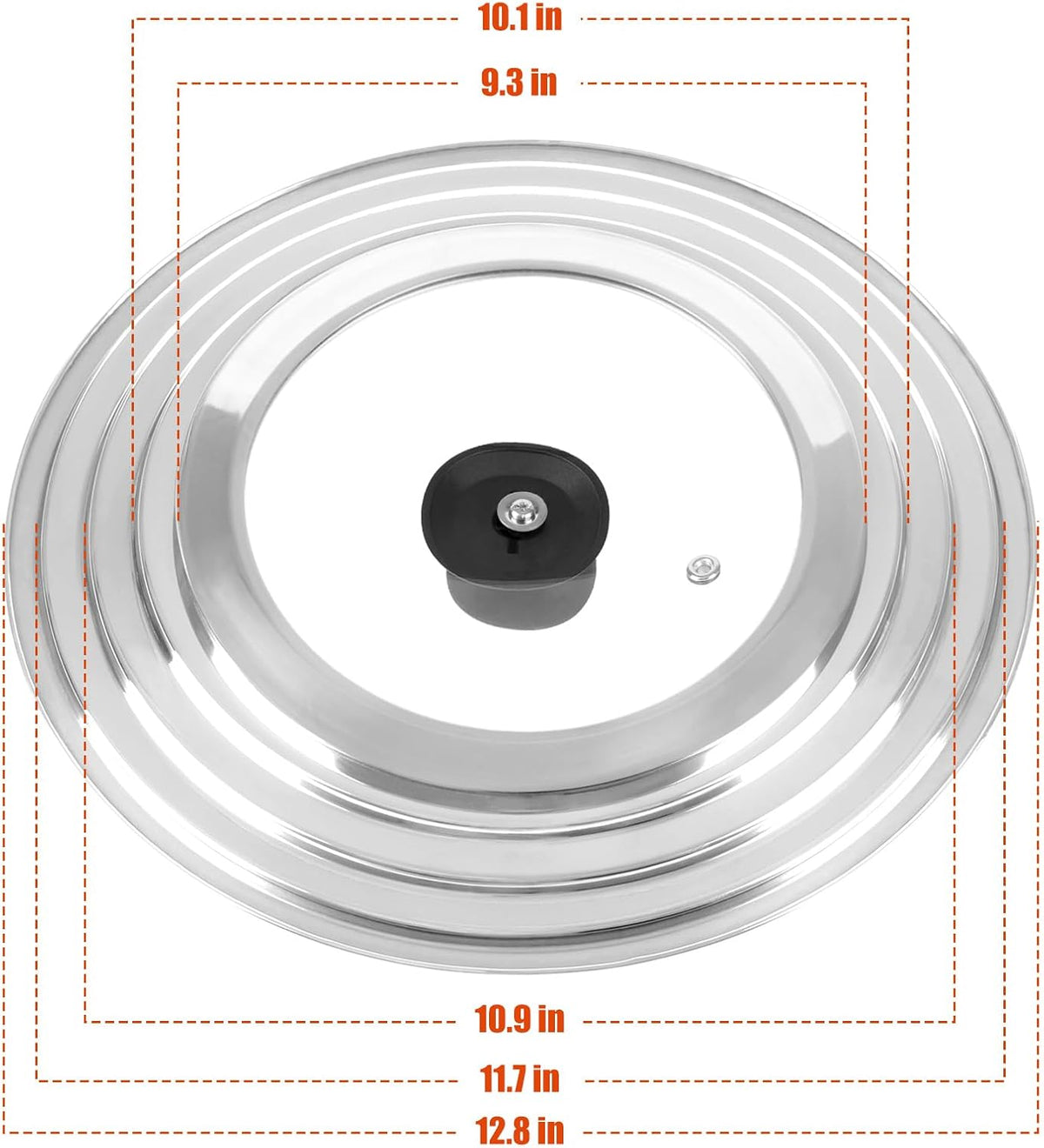 Universal Lids with Tempered Glass Top Fits 6, 7, 8 & 8.2, 9, 10, 11, 12, 12.5 Inch Cookware, Replacement Frying Pan Cover for Pots, Pans and Skillets, Cast Iron Lids for Space Saving