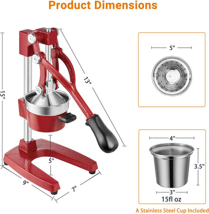 TONGCHANT Cast Iron Manual Juicer for Orange Lemon Citrus Fruit & Lime