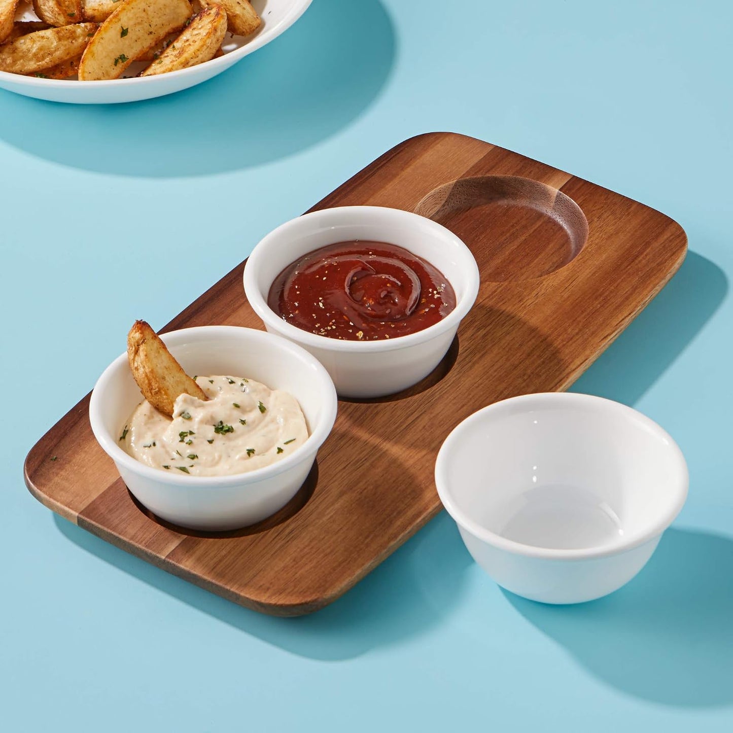 Corelle Vitrelle Coordinates 2-Pc Cheese Board with Bowl Serving Set,Charcuterie Platter with Bowl, Dip Bowl and Long Serving Board Set,Triple Layer Glass Bowls are Dishwasher and Microwave Safe,White