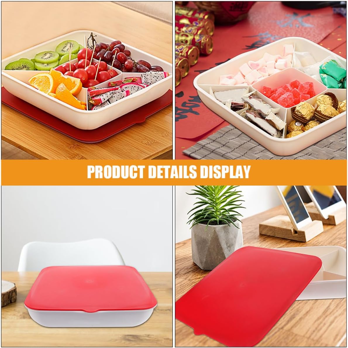 2-piece Snack Tray Organizer Divided Serving Tray Lid Fruit Plate Storage Box for Nuts Snack Plates Veggie