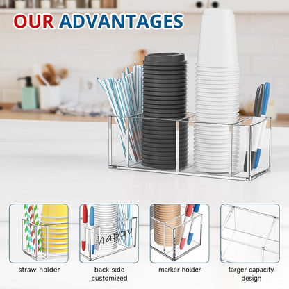 KOTEMON Cup Holder with Marker Slot - Mark Your Cup and Drink Up Countertop Double Cup Holder Organizer Compatible with Solo Cup, Party Decoration Bathroom Kitchen Bar Picnic Gathering, Clear Acrylic