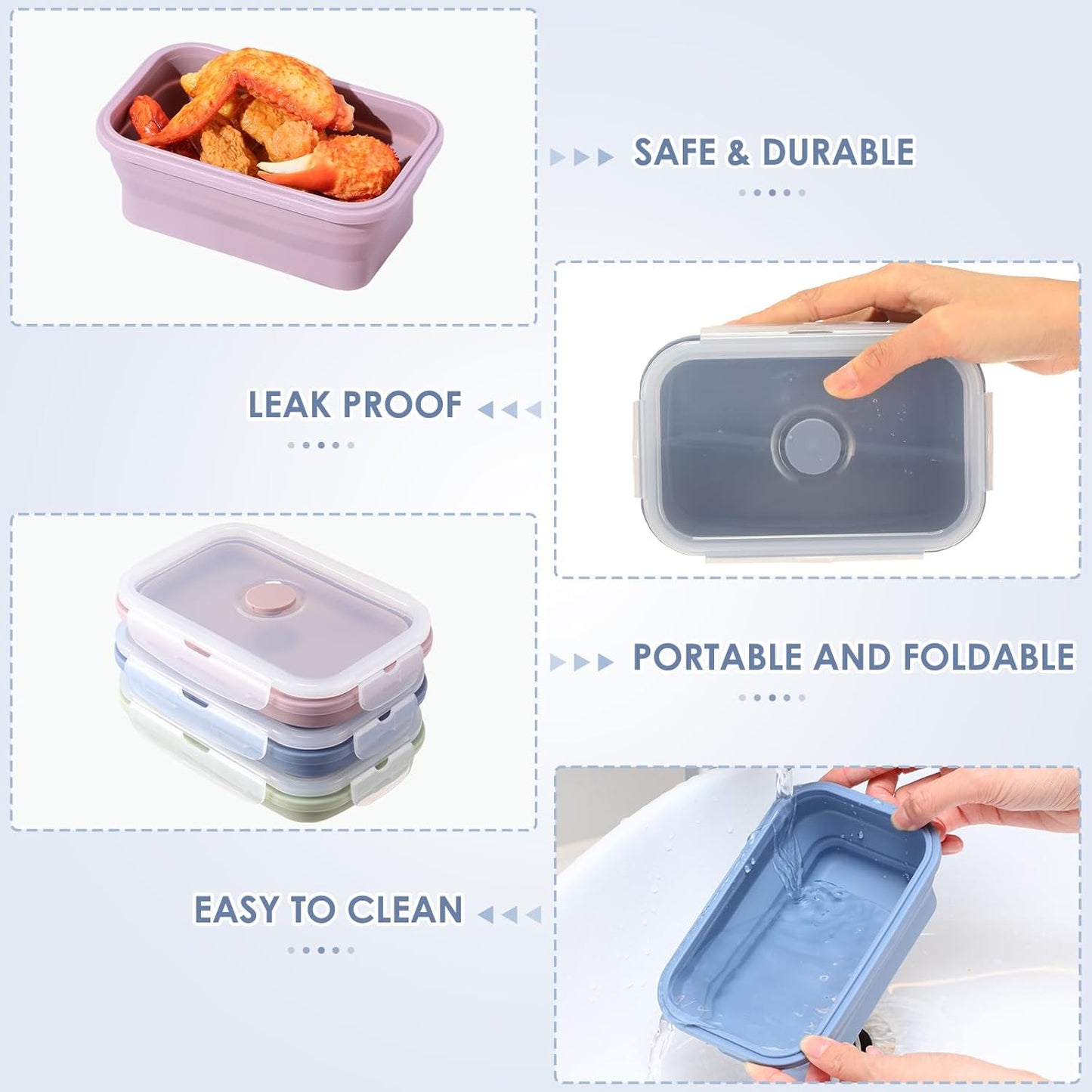 Mifoci 6 Pcs Silicone Containers for Food Collapsible Food Storage Containers with Airtight Lids Stacking Leftover Foods Storage Lunch Box for Freezer Microwave Dishwasher Safe(Morandi,18.6 oz)