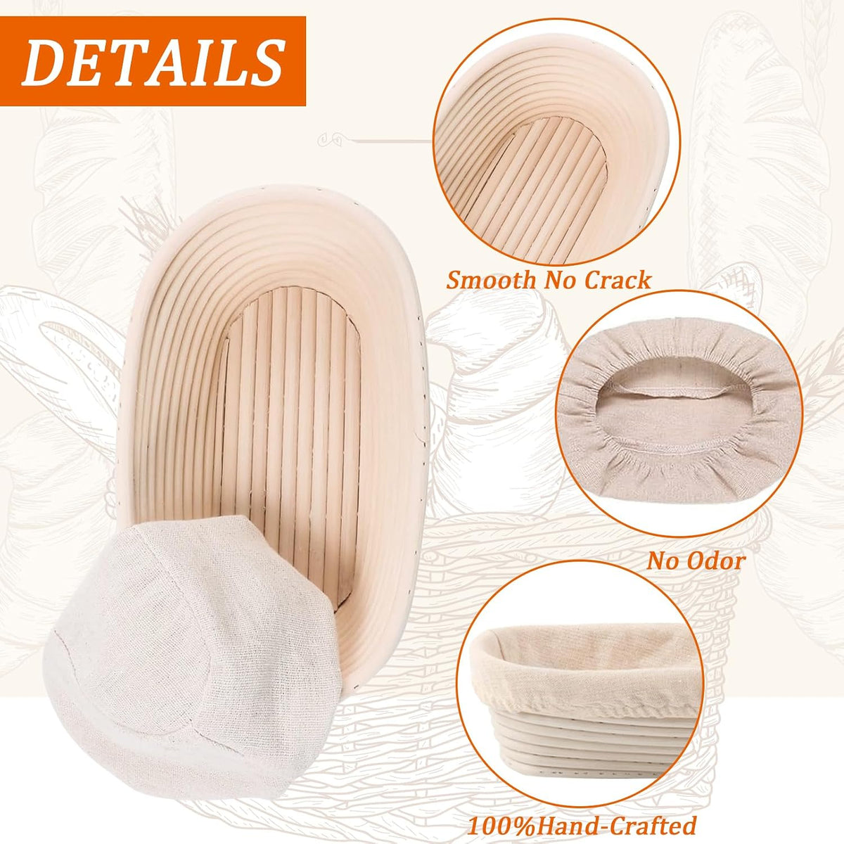Nalcant 4 Pack Oval Banneton Proofing Basket Set, 10 Inch