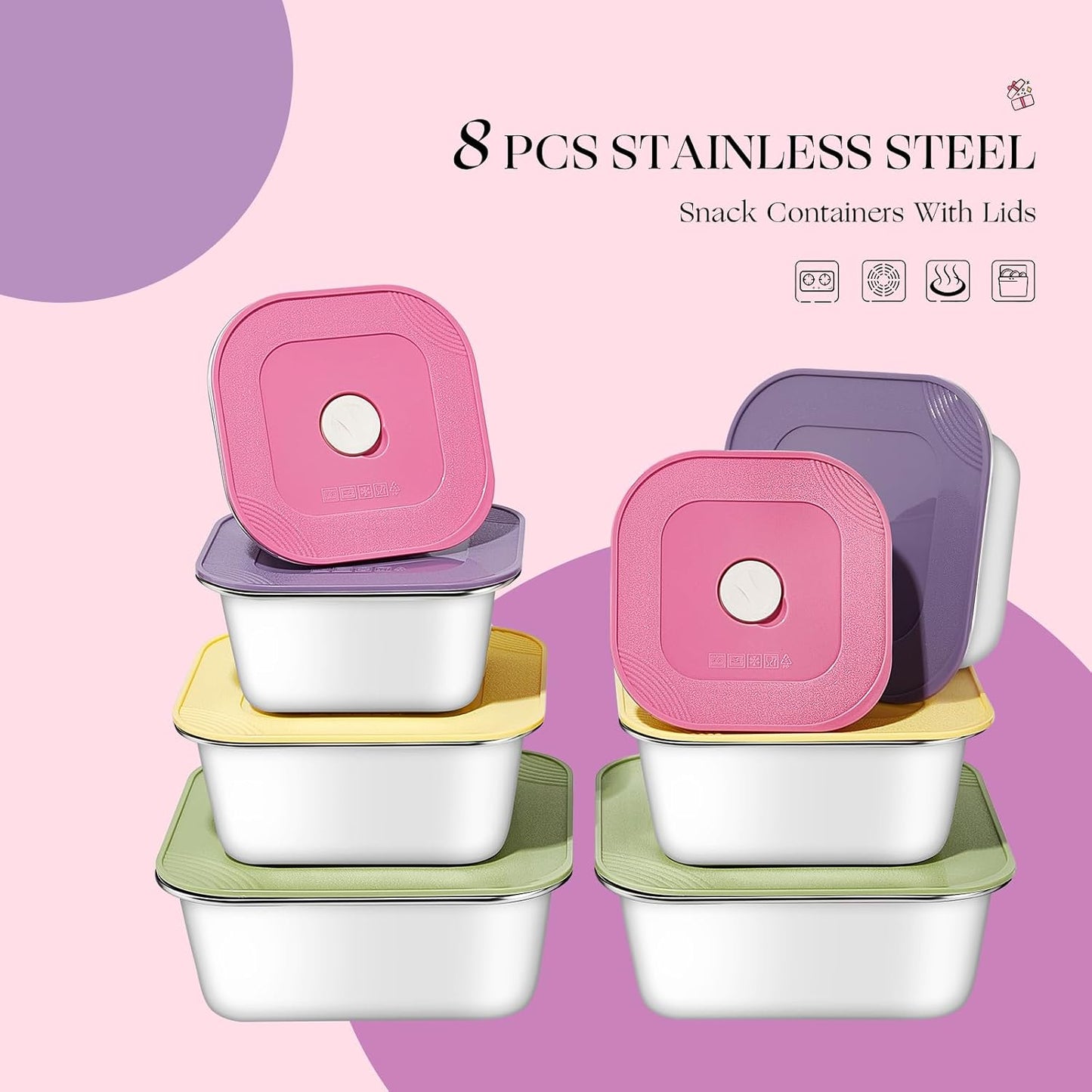 GIUOIDUO stainless steelFood Storage Containers setsstorage box with lidfreezer FrozenKitchen tray with lidOven plateSide dish plate Freezer & Dishwasher Safe