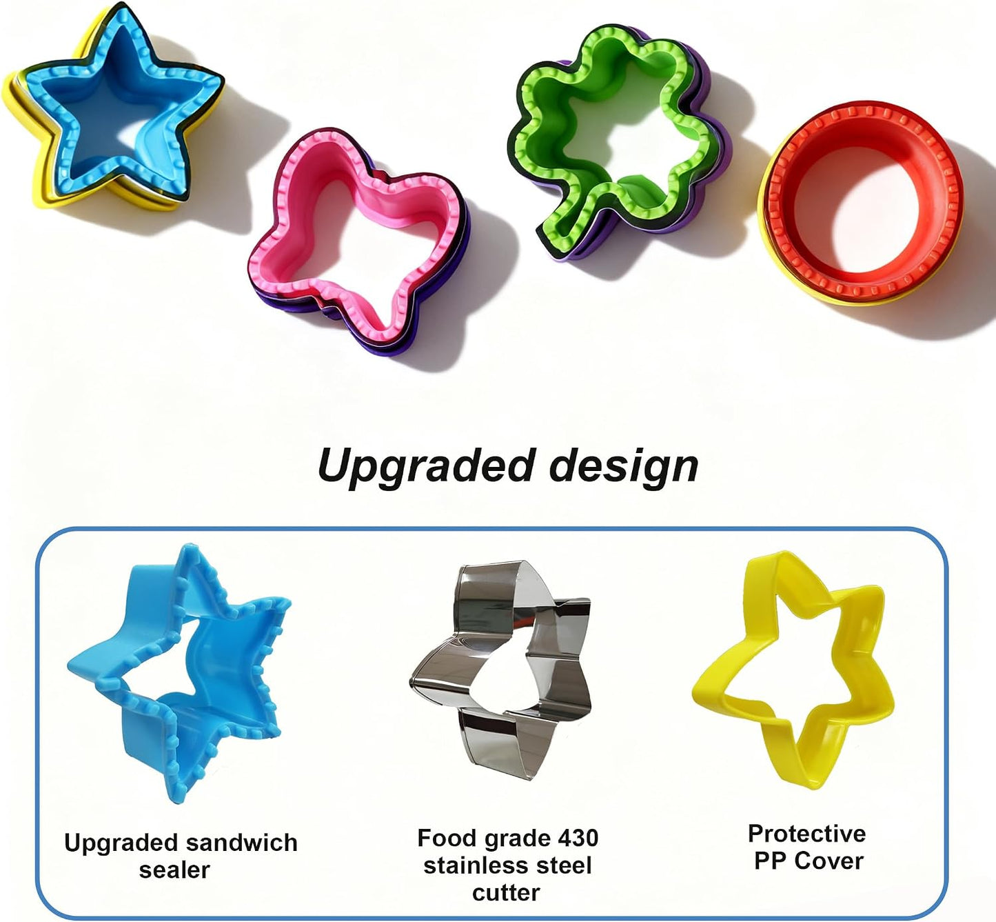 Uncrustable Sandwich Cutter and Sealer Set for Kids – 4 Pack Sandwich Bread Maker with Fun Shapes (Unicorn, Dinosaur, Heart etc) and 4 Fruit Cookie Cutters, Perfect for Lunch & Bento Box (8)