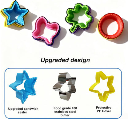 Uncrustable Sandwich Cutter and Sealer Set for Kids – 4 Pack Sandwich Bread Maker with Fun Shapes (Unicorn, Dinosaur, Heart etc) and 4 Fruit Cookie Cutters, Perfect for Lunch & Bento Box (8)