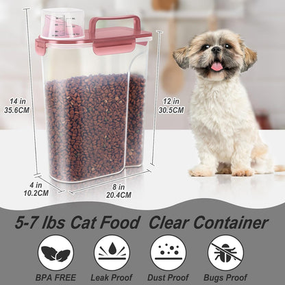 LEAWALK 5-7Lbs Dog Cat Food Storage Container with Upgraded Large Nozzle BPA-free, 4 Snap Seals Plastic Pet Food Storage Containers with Handles are Easy to Clean and Carry