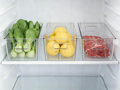 4 Pack Clear Plastic Storage Bins with Handles, Pantry Organizers & Storage Containers, Cabinet Organizer, Home Organization Must Haves for Kitchen, Laundry Room, Office, Closet, Garage & Freezer,L