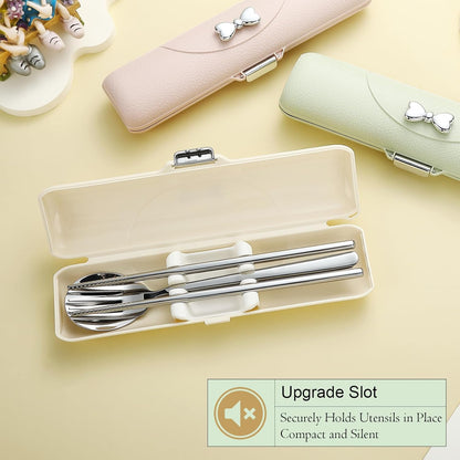 DEVICO Travel Silverware Set with Case, Portable Lunch Utensils Set for Work, Reusable Travel Cutlery Set, 18/8 Stainless Steel Flatware for Caming School Picnic, Dishwasher Safe (Pink)