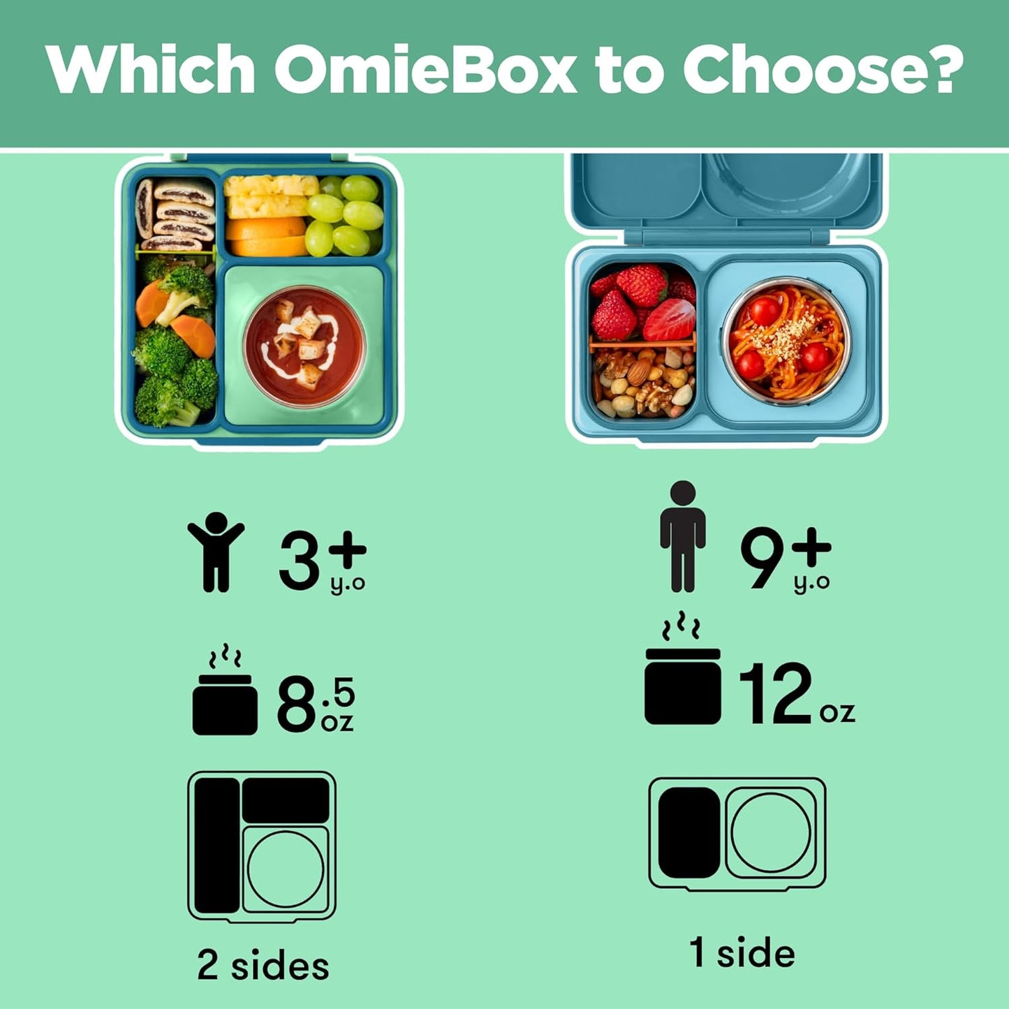 OmieBox Bento Box for Kids - Insulated Bento Lunch Box with Leak Proof Vacuum Insulated Food Jar - 3 Compartments, Two Temperature Zones (Blue Sky)