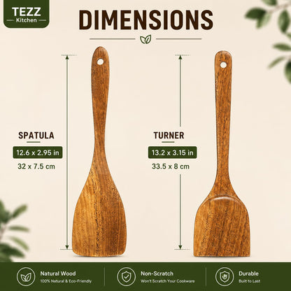 Wooden Spatulas, Natural Acacia Wooden Cooking Utensils Set for Non-stick Pan Kitchen Tool, flipping and Wok Spatula, Wooden Spoons & Spurtle for Cooking