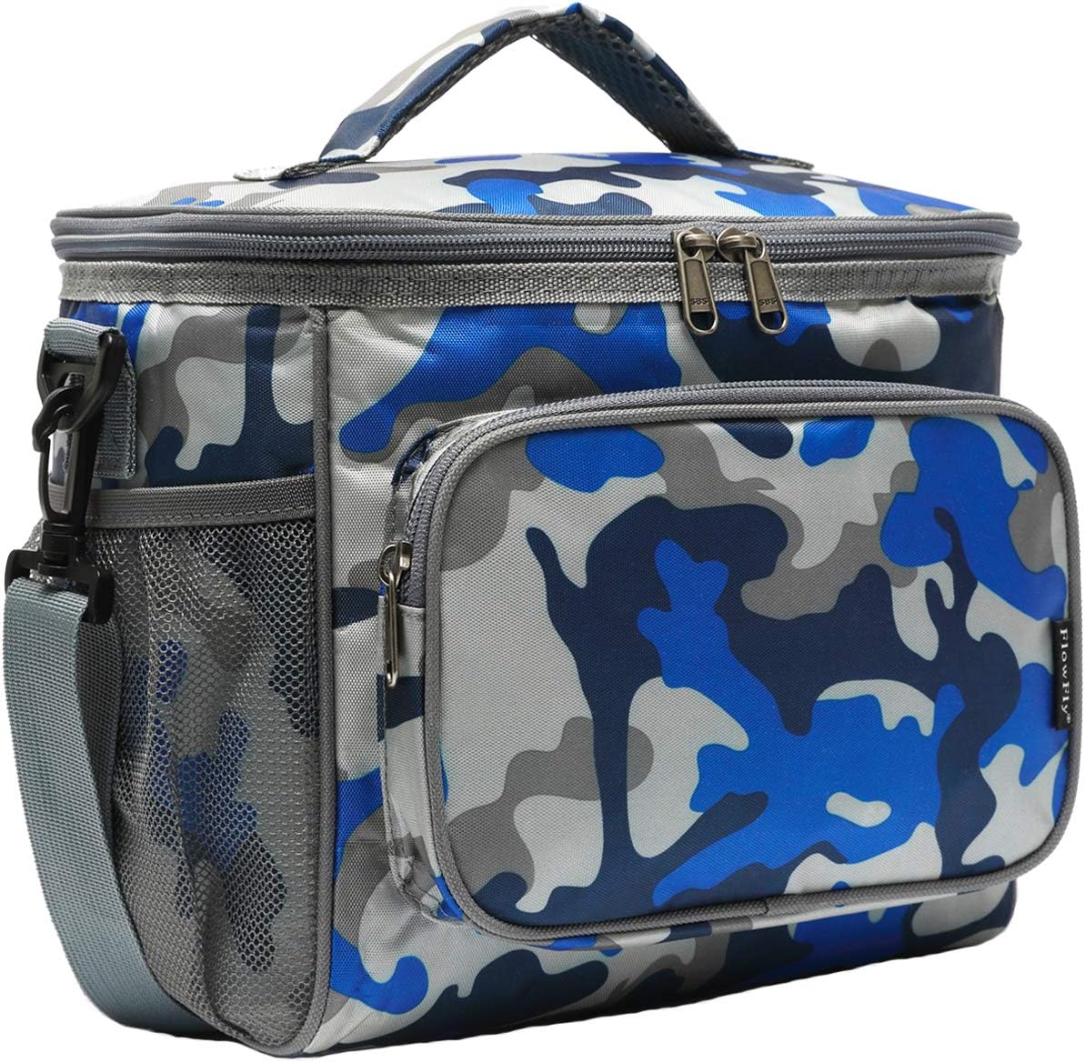 FlowFly Insulated Reusable Lunch Bag Adult Large Lunch Box for Women and Men with Adjustable Shoulder Strap,Front Zipper Pocket and Dual Large Mesh Side Pockets,Cherry - Colors B