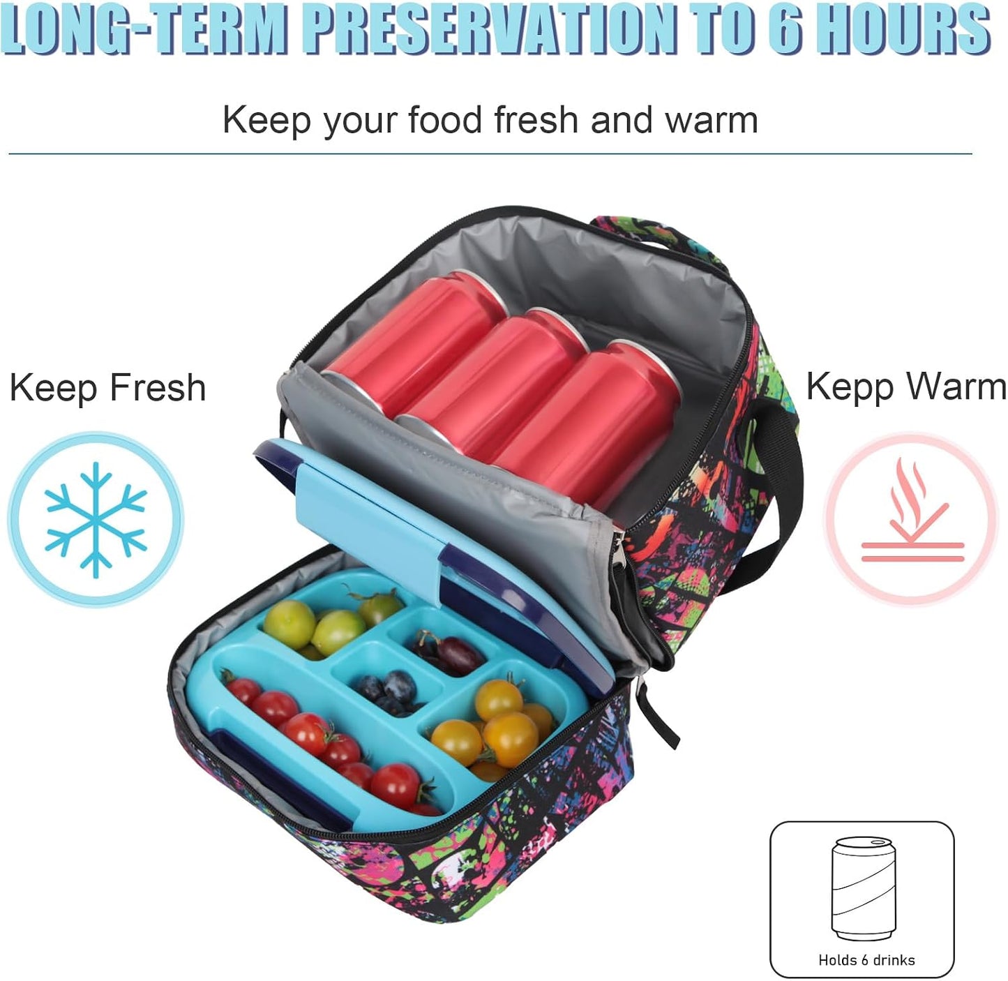 Tilami Lunch Bags Insulated Adjustable Strap Zipper, Two Compartments Cooler Bags, Bento Bags for Kids Toddlers (Blue)