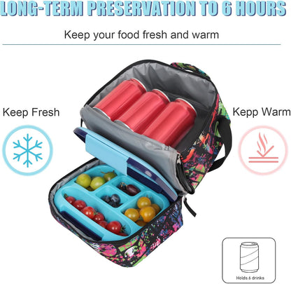 Tilami Lunch Bags Insulated Adjustable Strap Zipper, Two Compartments Cooler Bags, Bento Bags for Kids Toddlers (Blue)
