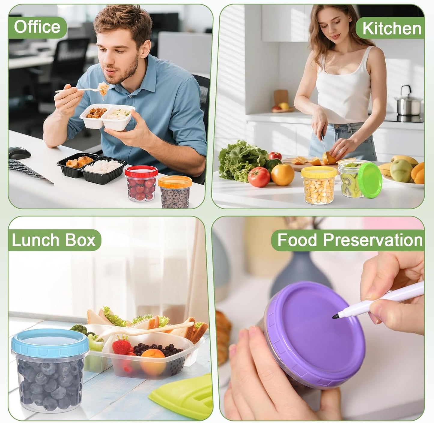 10 oz Plastic Containers with Lids, 12 Pack Stackable Small Freezer Container, Reusable Clear Food Storage Meal Prep Containers for Snack Fruit, Microwave & Dishwasher Safe