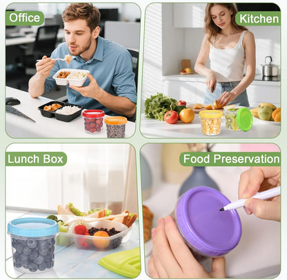 10 oz Plastic Containers with Lids, 12 Pack Stackable Small Freezer Container, Reusable Clear Food Storage Meal Prep Containers for Snack Fruit, Microwave & Dishwasher Safe