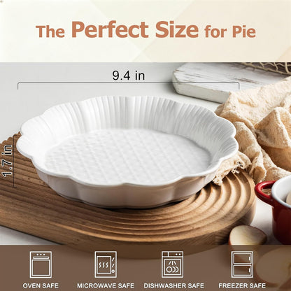 Deep Dish Pie Pan with Lid, 11 inch Ceramic Pie Dish, Round Baking Dish for Apple, Quiche, Pot Pies, Tart, etc, Microwave, Dishwasher, and Oven Safe