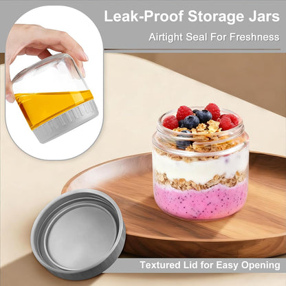 Overnight Oats Containers with Lids, 10oz Wide Mouth Mason Jars with Lids, 9 Pack Glass Jars with Airtight lid for Chia Pudding Yogurt Salad, Meal Prer Oatmeal Jars, Pink