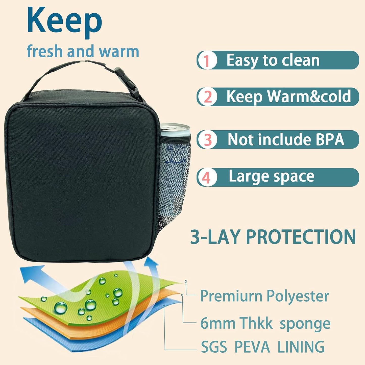 Kulle Astronaut Lunch Box for Boys, Insulated Kids Lunch Bag with Freezable Compartment, Thermal Reusable Lunchbox for School, Outdoor, Daycare - Space Theme Design