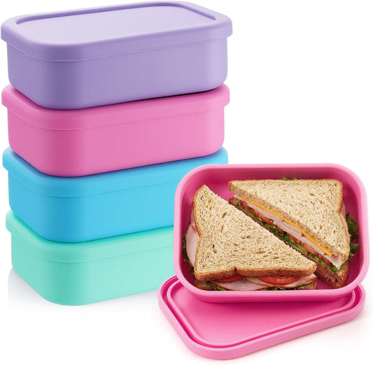 Layhit 4 Pcs Silicone Bento Box Lunch Box for Adult, 23.7 oz Reusable Sandwich Containers Food Storage with Lids Airtight for Lunch Meals Snacks, Dishwasher Freezer Safe (Matte Multicolor)