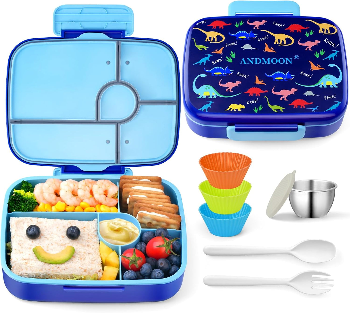 Bento Box for Kids Lunch Box Leak-Proof, Bento Lunch Box with 5 Compartments, Lunch Containers with 3 Silicone Baking Cups, Microwave/Dishwasher Safe (43OZ) (Pink with snack cup)