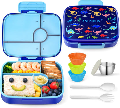 Bento Box for Kids Lunch Box Leak-Proof, Bento Lunch Box with 5 Compartments, Lunch Containers with 3 Silicone Baking Cups, Microwave/Dishwasher Safe (43OZ) (Pink with snack cup)