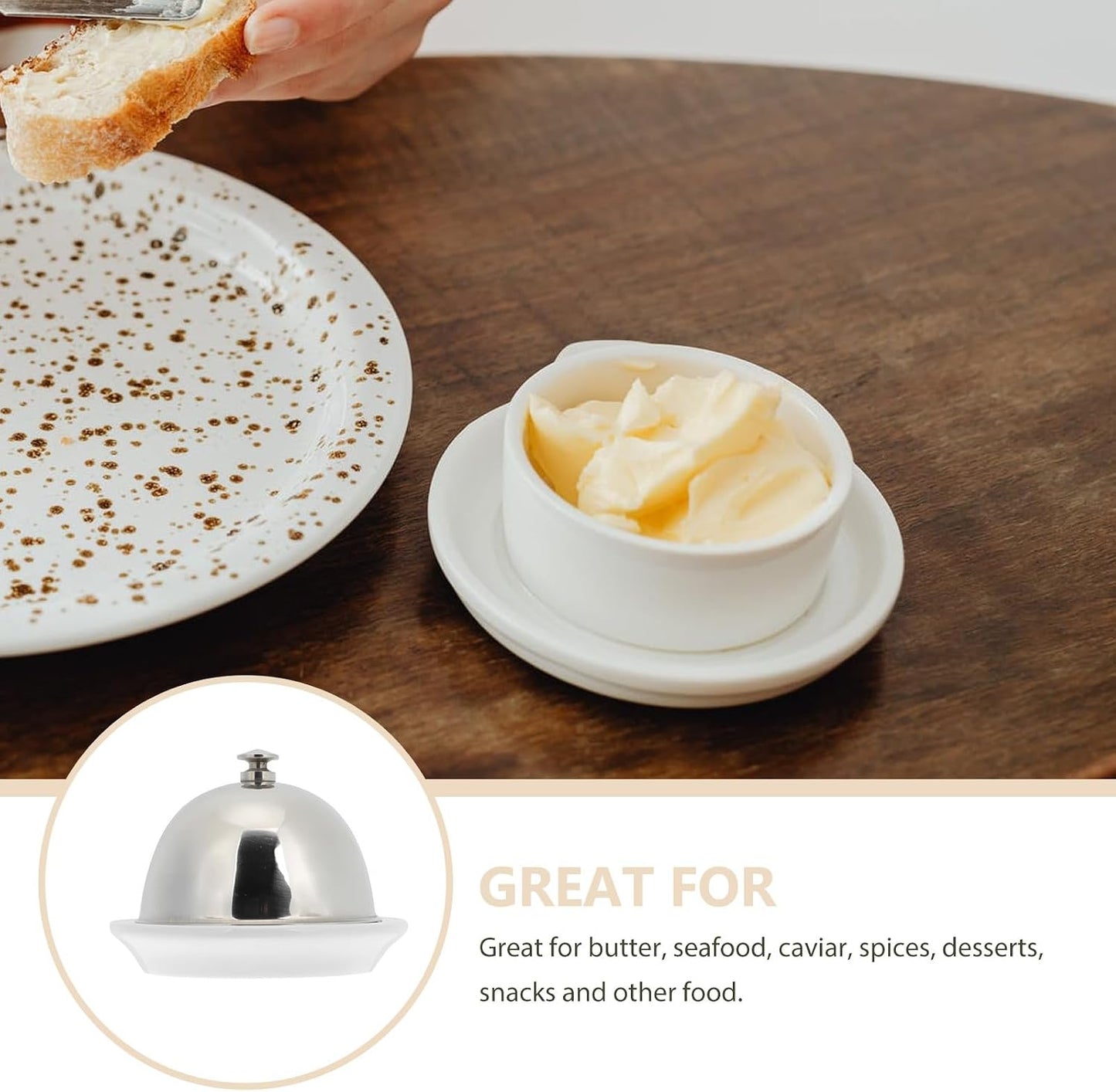 Butter Dish Relish Plate Stainless Steel Small Cheese Cup Sauce Tray with Lid for Dining Table Home Kitchen Serving
