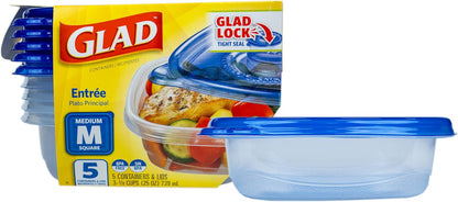 Glad GladWare Tall Entree Food Storage Containers with Lids, Large Square BPA Free Plastic for Meal Prep and Lunches, Lock Tight Seal, Microwave and Dishwasher Safe, 42 Oz, 3 Count