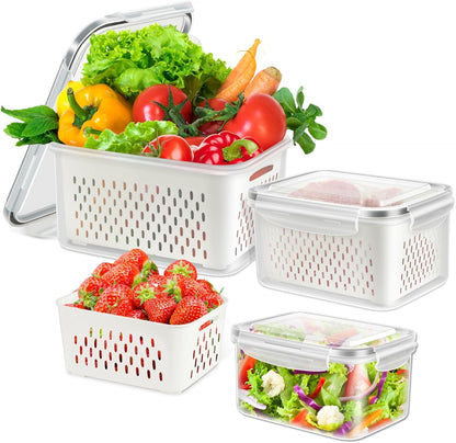 10 Pieces Fruit Storage Container for Fridge, 5 Pack Plastic Fruit Containers for Fridge with Removable Colander, Container for Fruit Berry Salad, BPA Free Kitchen Refrigerator Organizers
