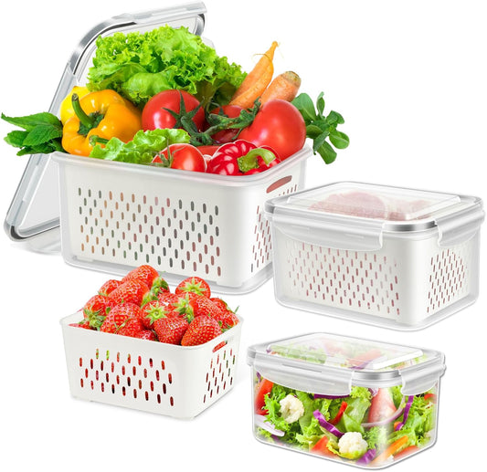 10 Pieces Fruit Storage Container for Fridge, 5 Pack Plastic Fruit Containers for Fridge with Removable Colander, Container for Fruit Berry Salad, BPA Free Kitchen Refrigerator Organizers