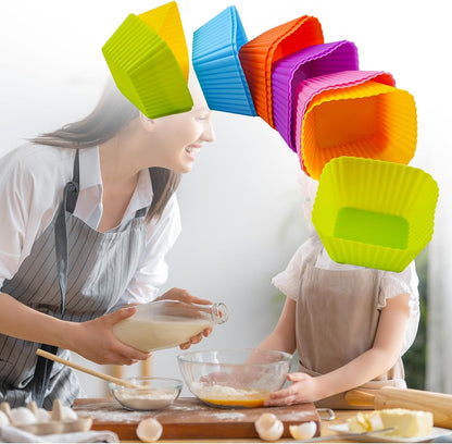 12 Pack Reusable Baking Silicone Molds, Round Cupcake Liners, Silicone Baking Cups Multicolor, Easy Clean, Heat Resistant, Muffin Cups for Homemade Birthday