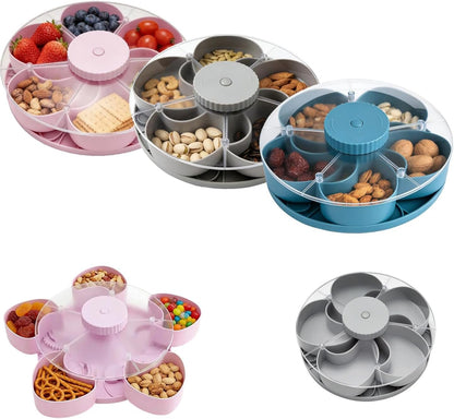 Divided Serving Tray that Spins, Rotating Snack Tray with Lid, 5-Compartment Spinning Candy & Nut Organizer, Divided Serving Platter for Parties, Reusable Snack Container for Fruits (Pink, 1 Pcs)