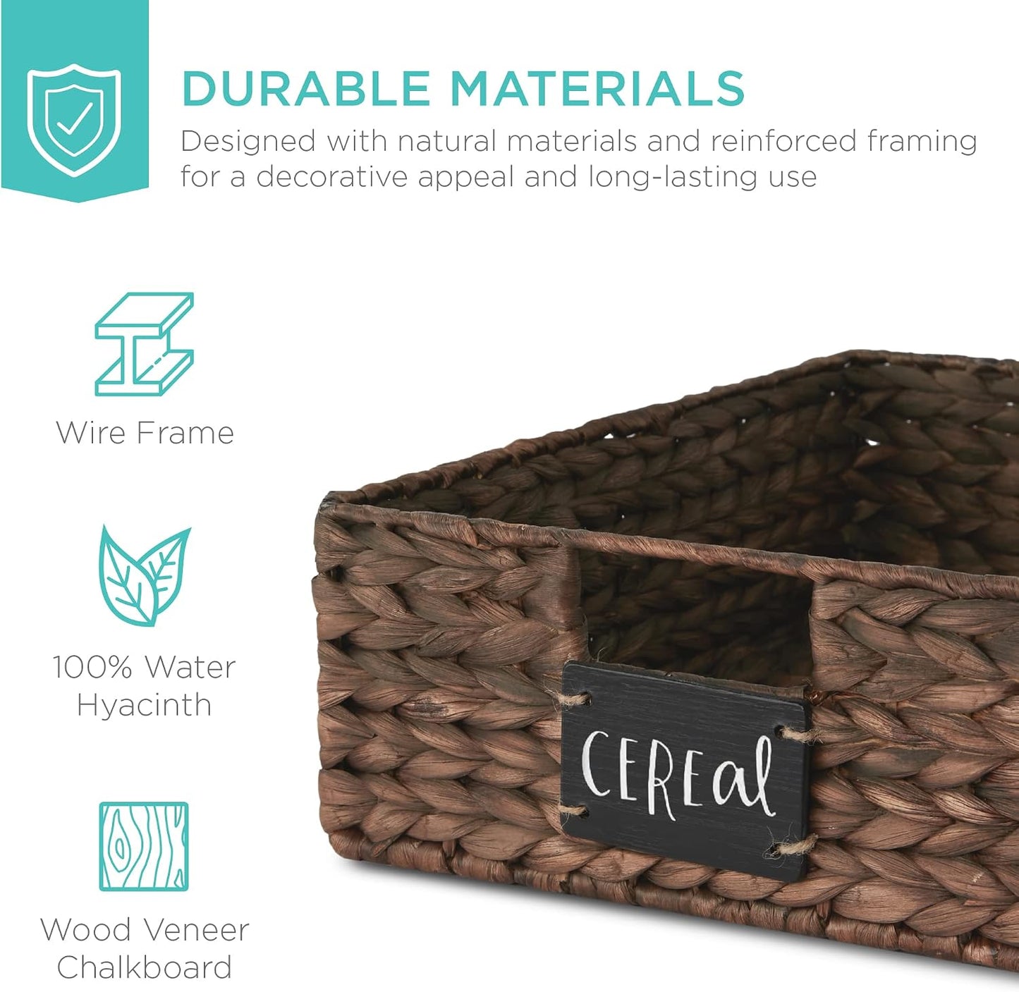 Best Choice Products Set of 4 9x12in Water Hyacinth Pantry Baskets, Woven Organizers w/Chalkboard Label, Chalk Marker - Natural
