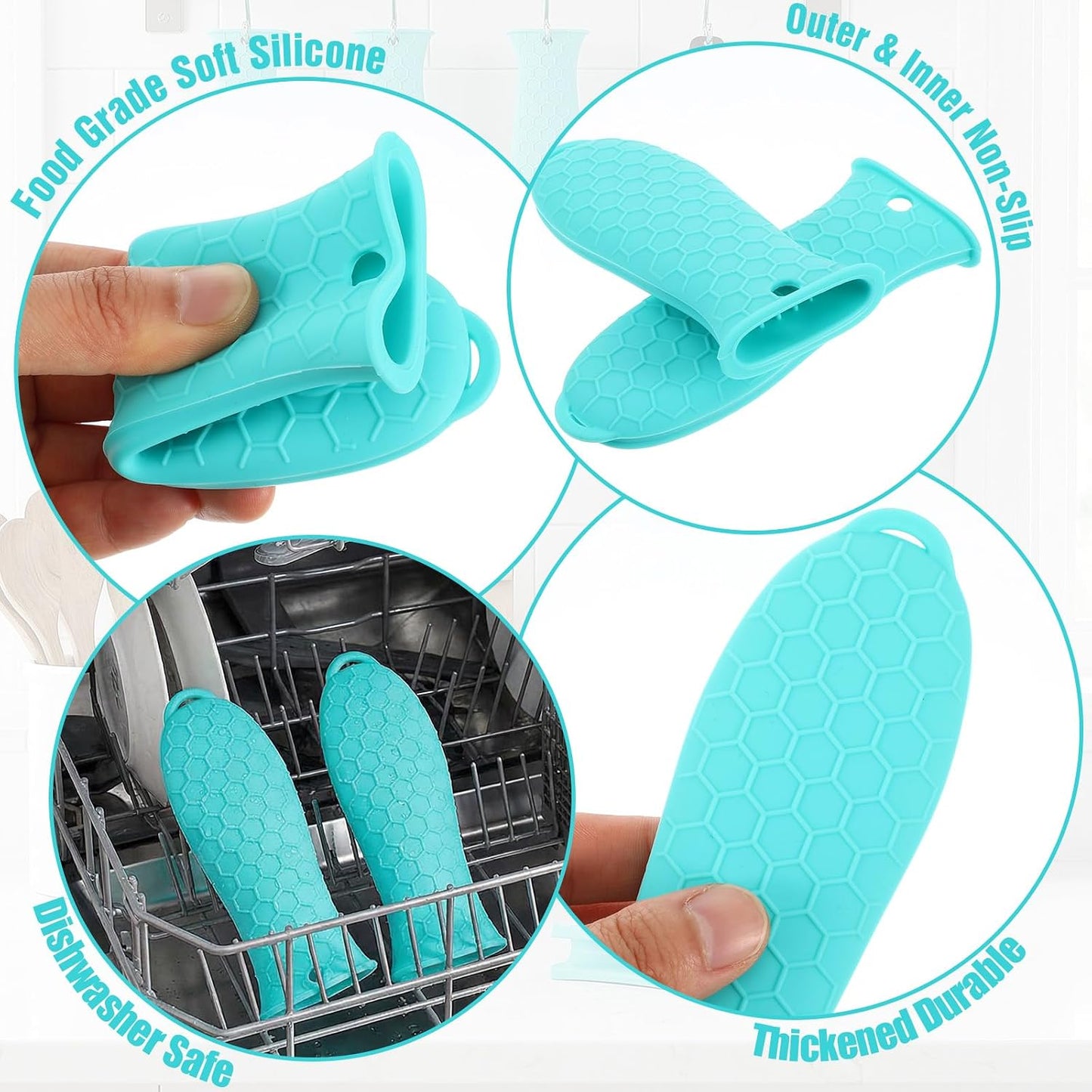 16Pcs Cast Iron Handle Cover Set, Non-Slip Silicone Pot Handle Cover for Frying Pans, Heat Resistant Silicone Handle for Cast Iron Skillet, Casserole Cookware, Cast Iron Skillet Handle Covers, Lake Bl