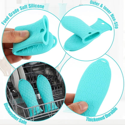16Pcs Cast Iron Handle Cover Set, Non-Slip Silicone Pot Handle Cover for Frying Pans, Heat Resistant Silicone Handle for Cast Iron Skillet, Casserole Cookware, Cast Iron Skillet Handle Covers, Lake Bl