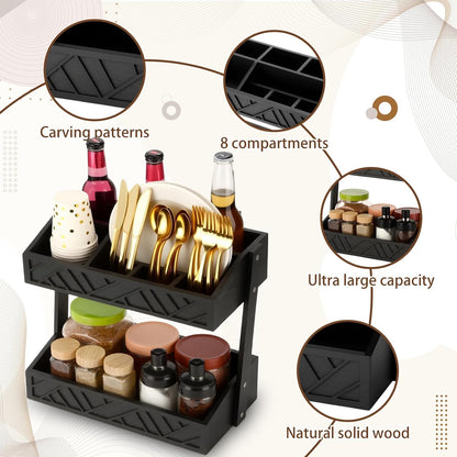 Geelin 2 Tier Paper Plate Dispenser Wood Rustic Paper Plate Holder for Countertop Silverware Utensil Caddy Cutlery Flatware Organizer Rack for Cups Spoons Forks Napkins, Kitchen Accessories, Black