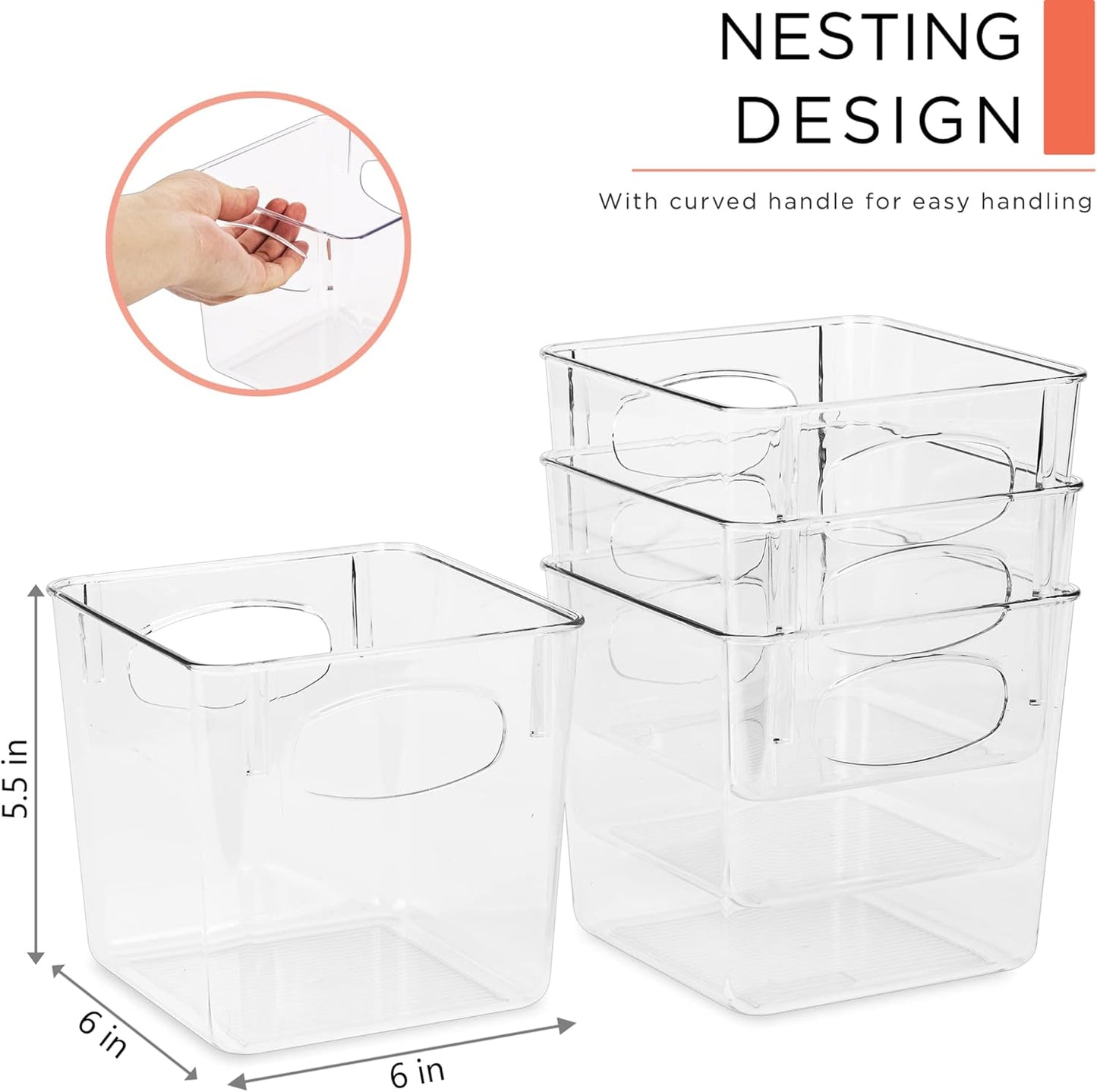 Sorbus Large Clear Plastic Storage Bins for Shelves, Clothes, with Handle - Clear Storage Bins, Drawer, Shelf, Closet, Pantry, Fridge, Freezer Organizer Bins, Closet Organizers and Storage (4 pack)