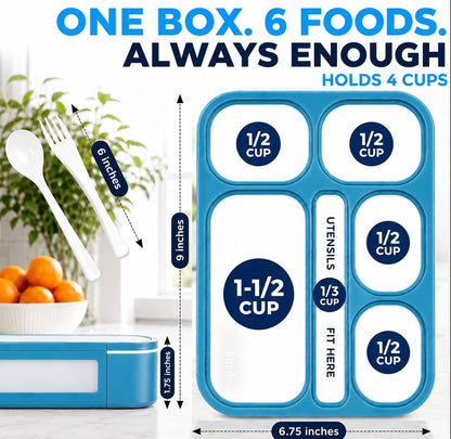 kinsho Lunch Box for Kids Boys Girls - Bento Box Set with Insulated Bag and Ice Pack, 6 Compartment Leak Proof Food Container, BPA-Free, Microwave Safe, Ideal for School & Work, Teal