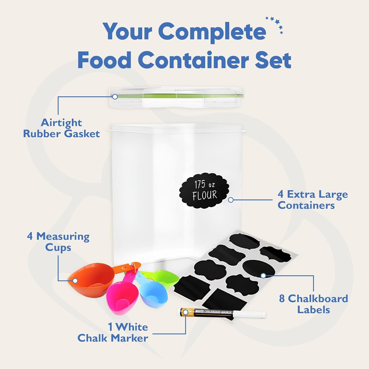 Chef's Path Extra Large Airtight Food Storage Containers with Lids, Pack of 2, 6.5L, 220Oz, Airtight Kitchen and Pantry Bulk Canisters for Flour, Sugar, Rice, and Baking Supplies - Transparent