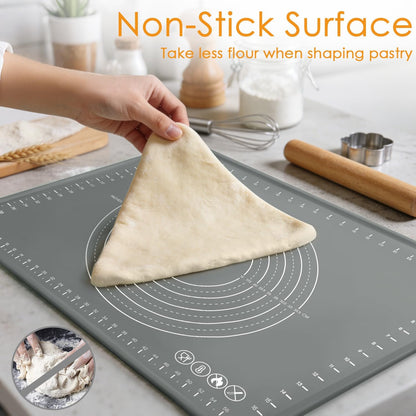 Extra Large Silicone Baking Mat for Countertops, Extra Thick 28" x 20" Non-Slip Pastry Mat with Raised Edges and Measurements, Food-Grade Dough Rolling Sheet for Kneading, Pizza, Bread,Fondant