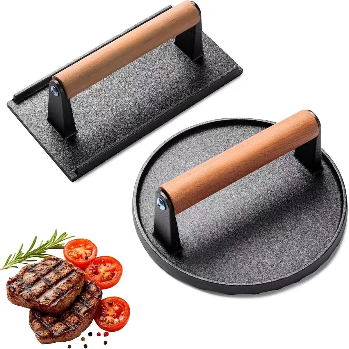 KitchenTools Heavy Duty 8"Cast Iron bacon Grill Press Smash Burgers Press Burger Tool for Grill and Griddle BBQs and Tailgates Gifts for Men and BBQ Enthusiasts