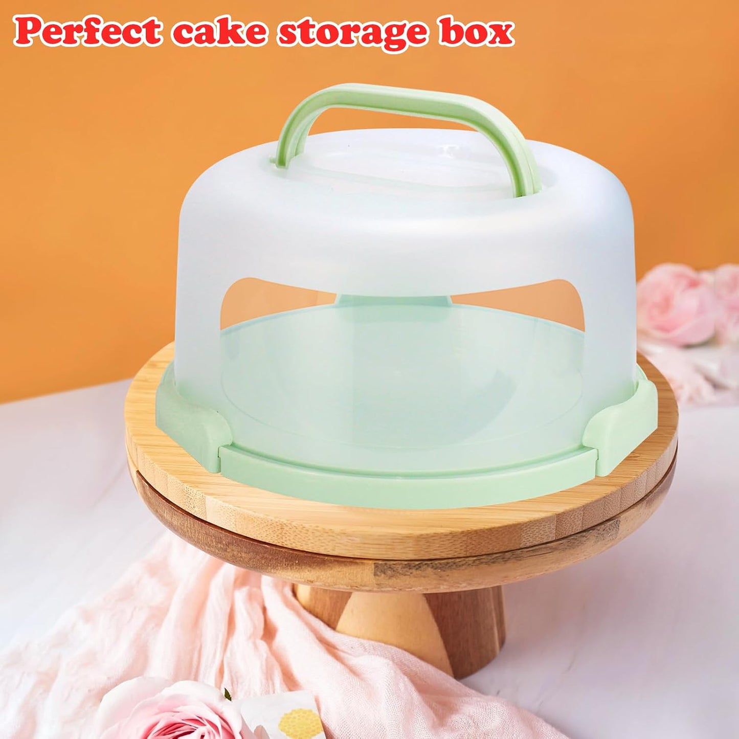 Cake Carrier with Lid and Handle, Fit 10’’ Cake Stand with Lid, Cake Transport Storage Container, Cake Containers Cover Stand with Lids, 3 Secure Side Closures (White)