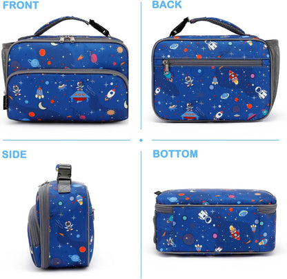 FlowFly Kids Lunch box Insulated Soft Bag Mini Cooler Back to School Thermal Meal Tote Kit for Girls, Boys, Astronaut - Colors B