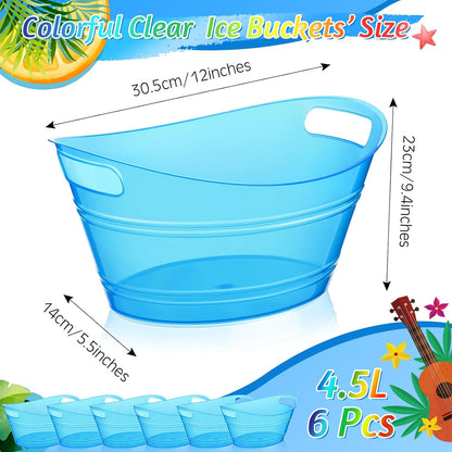 meekoo 6 Pcs Plastic Ice Buckets Bulk with Handles 4.5L Oval Storage Tub Large Capacity Ice Drink Bucket for Party Bar Wine Beer Champagne Beverage Bottle Cooler (4.5 L,Orange)
