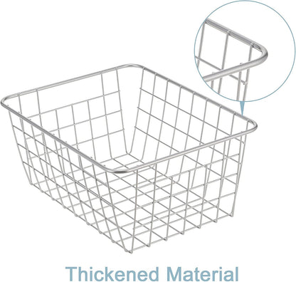 JUNCHU CHERRY Wire Kitchen Storage Basket 4 Packs,Perfect Pantry Organization Accessories Baskets,Laundry Basket,Countertop Organization,Suitable for Kitchen,Bathroom,Bedroom,Tabletop,Stackable,Chrome