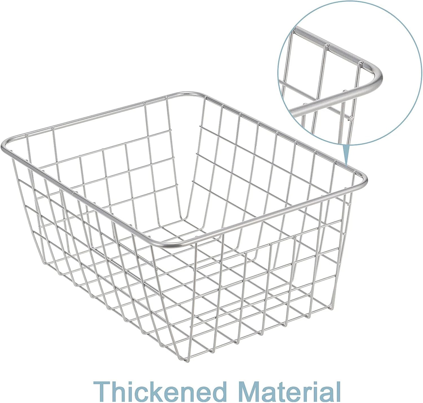 JUNCHU CHERRY Wire Kitchen Storage Basket 4 Packs,Perfect Pantry Organization Accessories Baskets,Laundry Basket,Countertop Organization,Suitable for Kitchen,Bathroom,Bedroom,Tabletop,Stackable,Chrome